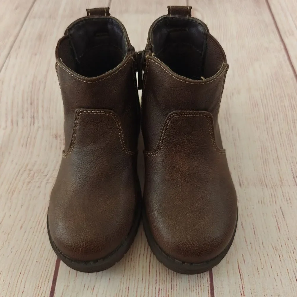 The Children's Place Boys Faux Leather Boots Brown sz 8